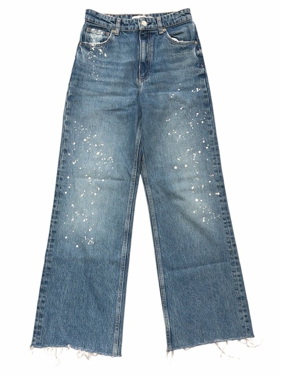 Zara Denim - Zara Hi-Rise Wide Leg Blue Denim Jeans Paint-Splatter Detail Size 4